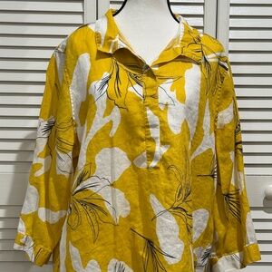 Chico’s 100% Linen Oversized Floral Blouse | Size 3 (XL/16) | Yellow & White